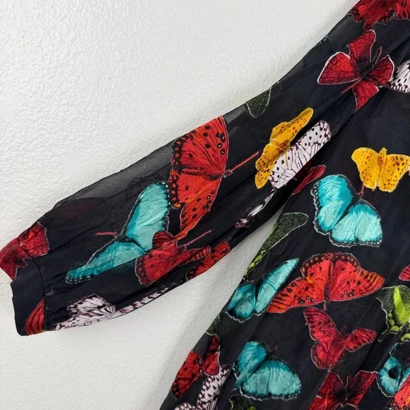 Alice & Olivia Blouse Womens Medium Black Sheila Button Up Butterflies Sheer Top - Picture 5 of 14